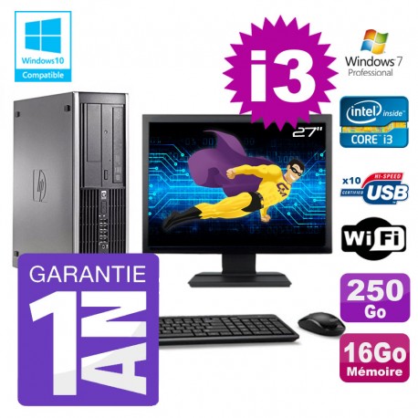 PC HP 8200 SFF Intel I3-2120 16Go Disque 250Go Graveur Wifi W7 Ecran 27"