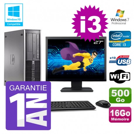 PC HP 8200 SFF Intel I3-2120 16Go Disque 500Go Graveur Wifi W7 Ecran 27"