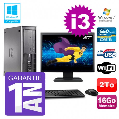 PC HP 8200 SFF Intel I3-2120 16Go Disque 2To Graveur Wifi W7 Ecran 27"