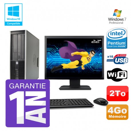 PC HP 8200 SFF Intel G630 4Go Disque 2To Graveur Wifi W7 Ecran 22"