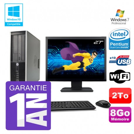 PC HP 8200 SFF Intel G630 8Go Disque 2To Graveur Wifi W7 Ecran 27"