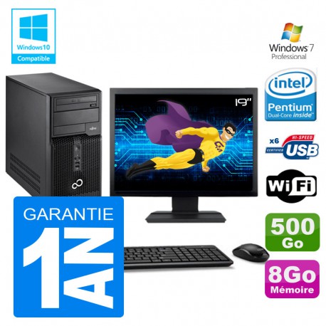 PC Tour Fujitsu Esprimo P400 G630 RAM 8Go Disque 500Go Wifi W7 Ecran 19"