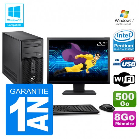 PC Tour Fujitsu Esprimo P400 G630 RAM 8Go Disque 500Go Wifi W7 Ecran 22"