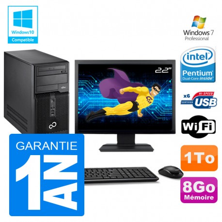 PC Tour Fujitsu Esprimo P400 G630 RAM 8Go Disque 1To Wifi W7 Ecran 22"
