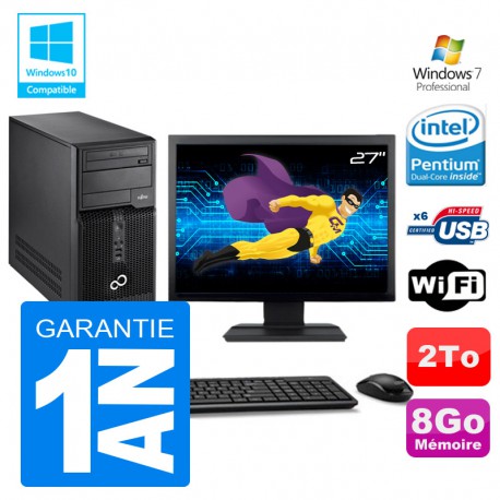 PC Tour Fujitsu Esprimo P400 G630 RAM 8Go Disque 2To Wifi W7 Ecran 27"