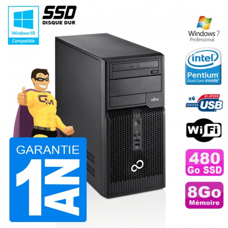PC Tour Fujitsu Esprimo P400 G630 RAM 8Go Disque 480 SSD Wifi W7