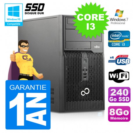 PC Tour Fujitsu Esprimo P400 I3-2120 RAM 8Go Disque 240 SSD Wifi W7