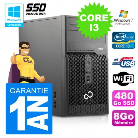 PC Tour Fujitsu Esprimo P400 I3-2120 RAM 8Go Disque 480 SSD Wifi W7