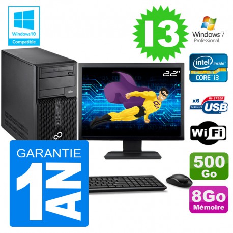 PC Tour Fujitsu Esprimo P400 I3-2120 RAM 8Go Disque 500Go Wifi W7 Ecran 22"