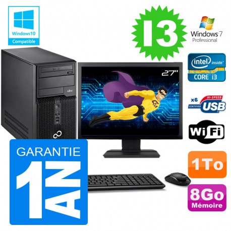 PC Tour Fujitsu Esprimo P400 I3-2120 RAM 8Go Disque 1 To Wifi W7 Ecran 27"