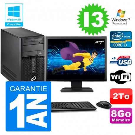 PC Tour Fujitsu Esprimo P400 I3-2120 RAM 8Go Disque 2 To Wifi W7 Ecran 27"