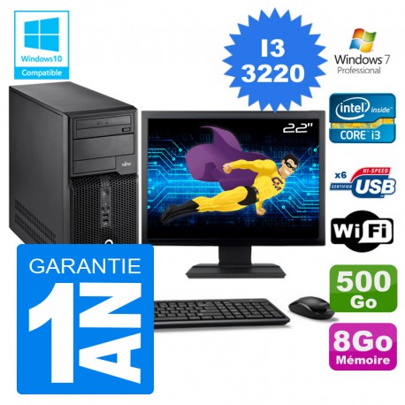 PC Tour Fujitsu Esprimo P400 I3-3220 RAM 8Go Disque 500 Go Wifi W7 Ecran 22"