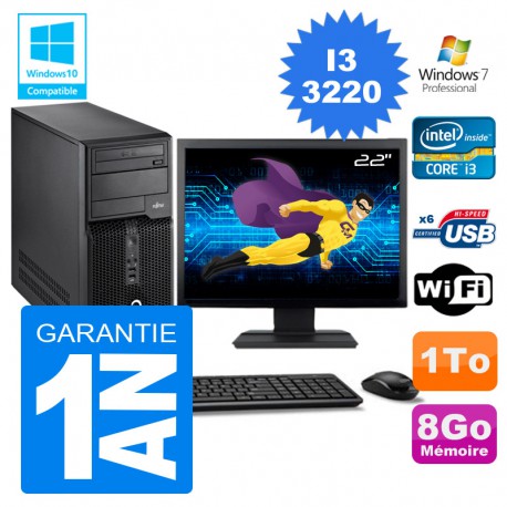 PC Tour Fujitsu Esprimo P400 I3-3220 RAM 8Go Disque 1 To Wifi W7 Ecran 22"