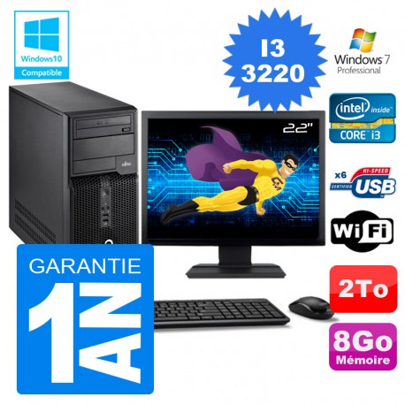 PC Tour Fujitsu Esprimo P400 I3-3220 RAM 8Go Disque 2 To Wifi W7 Ecran 22"
