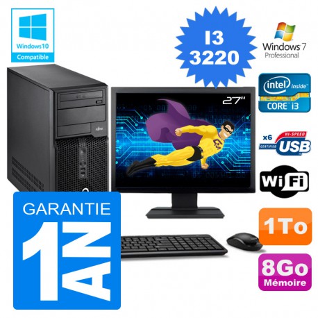 PC Tour Fujitsu Esprimo P400 I3-3220 RAM 8Go Disque 1 To Wifi W7 Ecran 27"