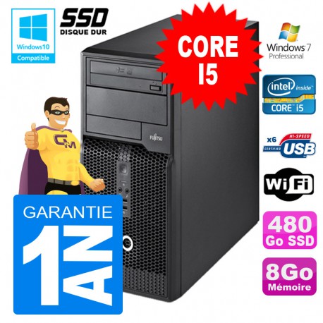 PC Tour Fujitsu Esprimo P400 I5-2400 RAM 8Go Disque 480 Go SSD Wifi W7