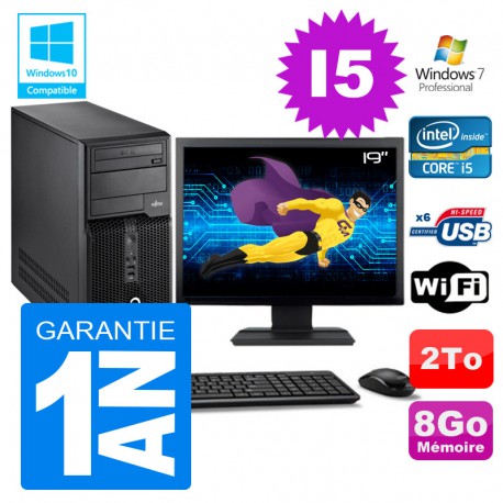 PC Tour Fujitsu Esprimo P400 I5-2400 RAM 8Go Disque 2 To Wifi W7 Ecran 19"