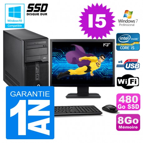 PC Tour Fujitsu Esprimo P400 I5-2400 RAM 8Go Disque 480 Go SSD Wifi W7 Ecran 19"