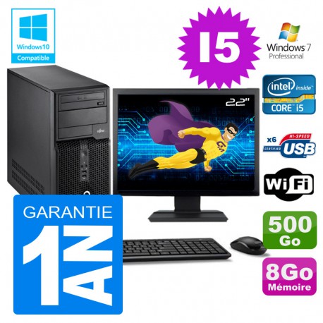 PC Tour Fujitsu Esprimo P400 I5-2400 RAM 8Go Disque 500Go Wifi W7 Ecran 22"