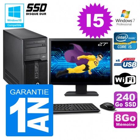 PC Tour Fujitsu Esprimo P400 I5-2400 RAM 8Go Disque 240 Go SSD Wifi W7 Ecran 27"