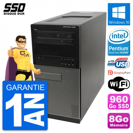 PC Tour Dell OptiPlex 990 Intel Pentium G630 RAM 8Go SSD 960Go Windows 10 Wifi