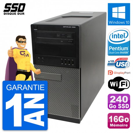 PC Tour Dell OptiPlex 990 Intel Pentium G630 RAM 16Go SSD 240Go Windows 10 Wifi