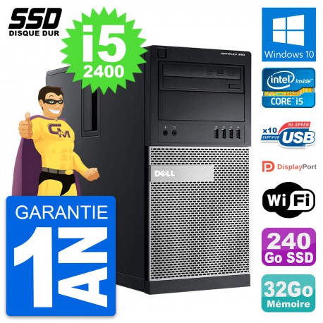 PC Tour Dell OptiPlex 990 Intel Core i5-2400 RAM 32Go SSD 240Go Windows 10 Wifi