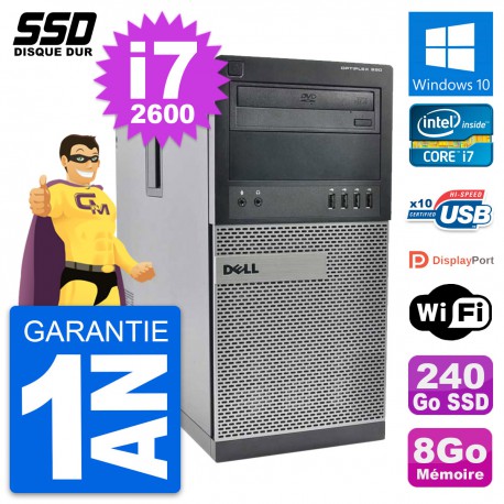 PC Tour Dell OptiPlex 990 Intel Core i7-2600 RAM 8Go SSD 240Go Windows 10 Wifi