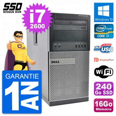 PC Tour Dell OptiPlex 990 Intel Core i7-2600 RAM 16Go SSD 240Go Windows 10 Wifi