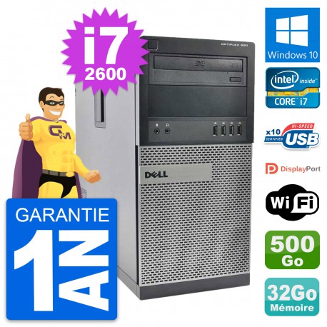 PC Tour Dell OptiPlex 990 Intel i7-2600 RAM 32Go Disque 500Go Windows 10 Wifi