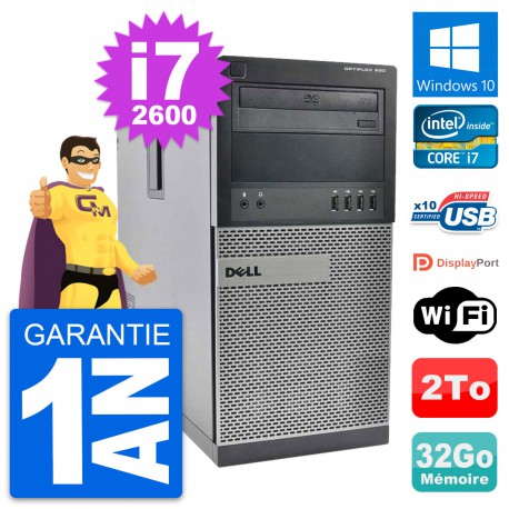 PC Tour Dell OptiPlex 990 Intel i7-2600 RAM 32Go Disque Dur 2To Windows 10 Wifi