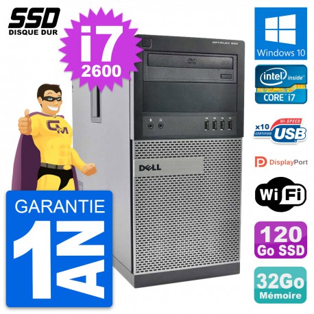PC Tour Dell OptiPlex 990 Intel Core i7-2600 RAM 32Go SSD 120Go Windows 10 Wifi
