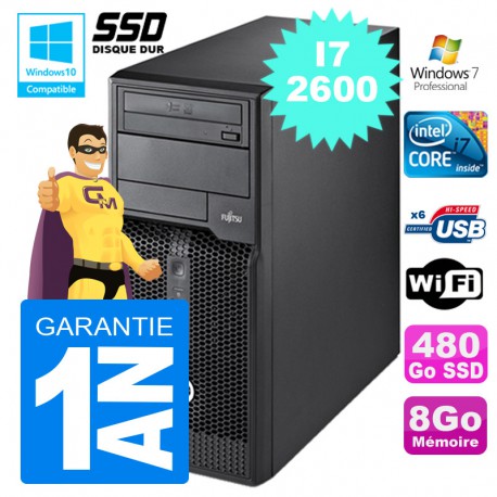 PC Tour Fujitsu Esprimo P400 I7-2600 RAM 8Go Disque 480 Go SSD Wifi W7
