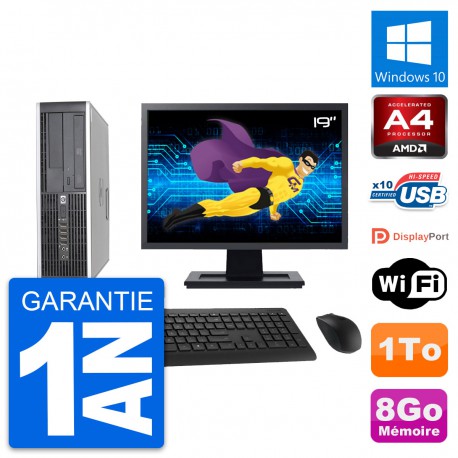 PC HP 6305 Pro SFF Ecran 19" AMD A4-5300B RAM 8Go Disque Dur 1To Windows 10 Wifi