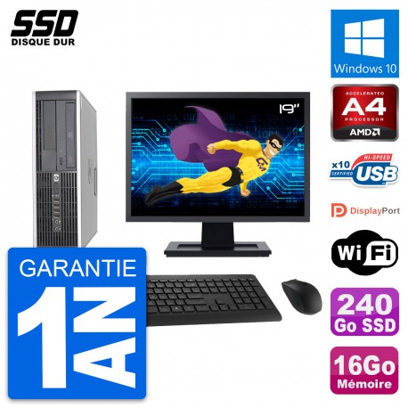 PC HP 6305 Pro SFF Ecran 19" AMD A4-5300B RAM 16Go SSD 240Go Windows 10 Wifi
