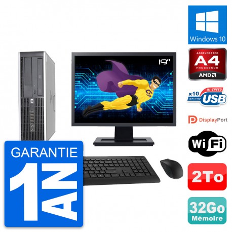 PC HP 6305 Pro SFF Ecran 19" AMD A4-5300B RAM 32Go Disque 2To Windows 10 Wifi