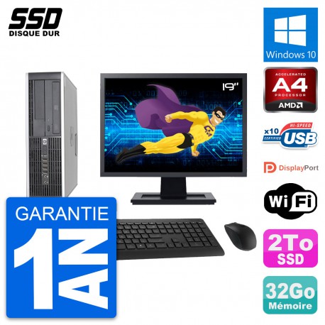 PC HP 6305 Pro SFF Ecran 19" AMD A4-5300B RAM 32Go SSD 2To Windows 10 Wifi