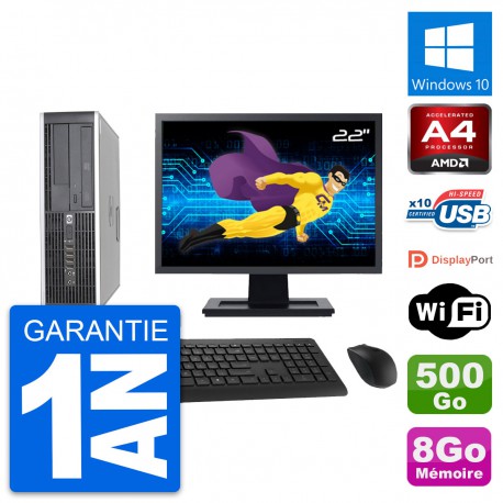 PC HP 6305 Pro SFF Ecran 22" AMD A4-5300B RAM 8Go Disque 500Go Windows 10 Wifi