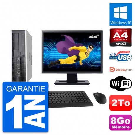 PC HP 6305 Pro SFF Ecran 22" AMD A4-5300B RAM 8Go Disque Dur 2To Windows 10 Wifi