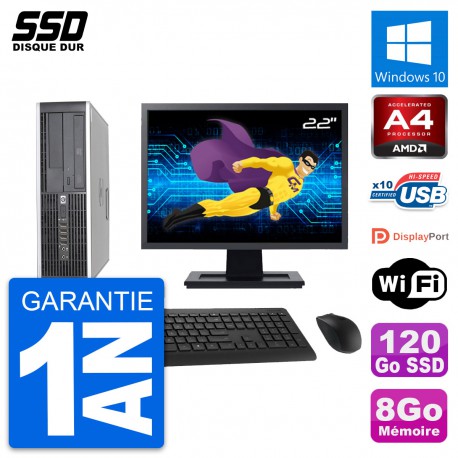 PC HP 6305 Pro SFF Ecran 22" AMD A4-5300B RAM 8Go SSD 120Go Windows 10 Wifi
