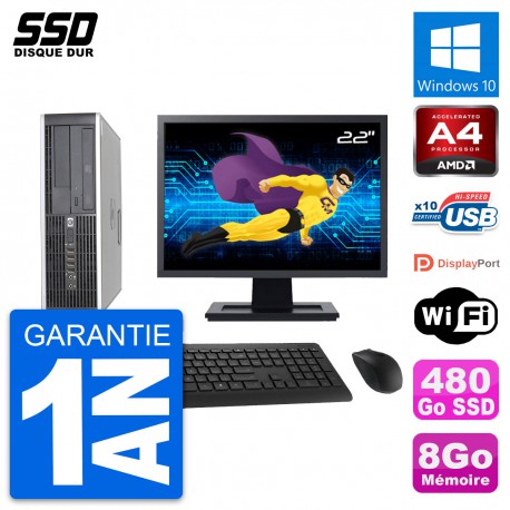PC HP 6305 Pro SFF Ecran 22" AMD A4-5300B RAM 8Go SSD 480Go Windows 10 Wifi