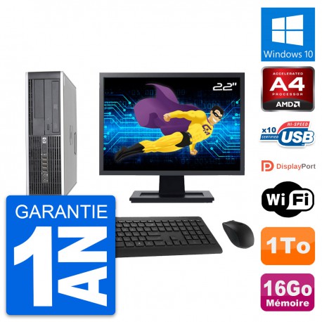 PC HP 6305 Pro SFF Ecran 22" AMD A4-5300B RAM 16Go Disque 1To Windows 10 Wifi
