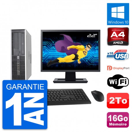 PC HP 6305 Pro SFF Ecran 22" AMD A4-5300B RAM 16Go Disque 2To Windows 10 Wifi