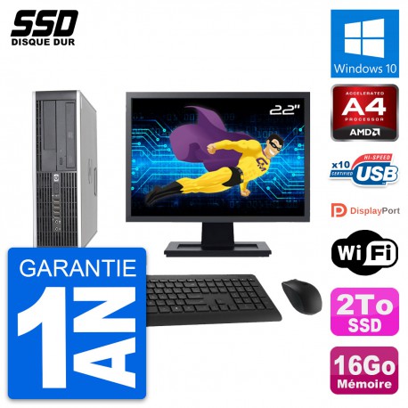 PC HP 6305 Pro SFF Ecran 22" AMD A4-5300B RAM 16Go SSD 2To Windows 10 Wifi