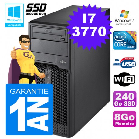 PC Tour Fujitsu Esprimo P400 I7-3770 RAM 8Go Disque 240 Go SSD Wifi W7
