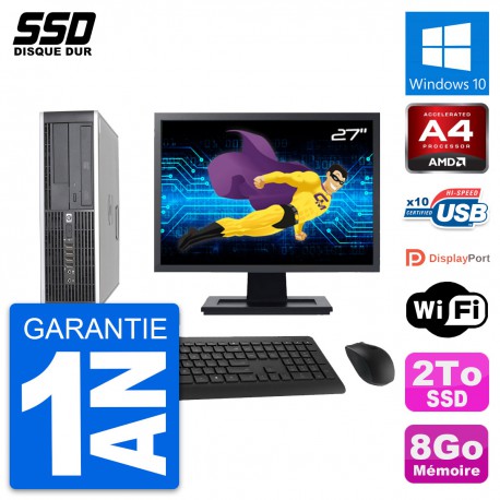 PC HP 6305 Pro SFF Ecran 27" AMD A4-5300B RAM 8Go SSD 2To Windows 10 Wifi