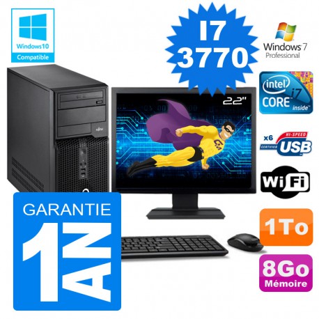 PC Tour Fujitsu Esprimo P400 I7-3770 RAM 8Go Disque 1 To Wifi W7 Ecran 22"