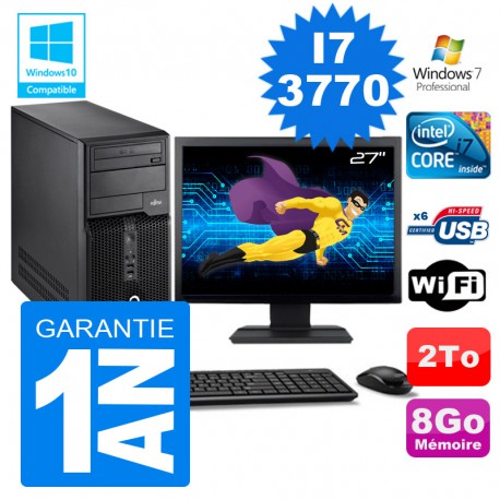PC Tour Fujitsu Esprimo P400 I7-3770 RAM 8Go Disque 2 To Wifi W7 Ecran 27"