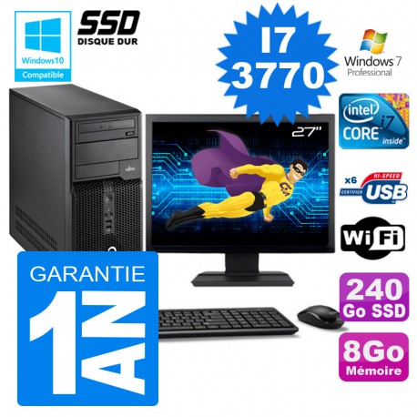 PC Tour Fujitsu Esprimo P400 I7-3770 RAM 8Go Disque 240 Go SSD Wifi W7 Ecran 27"