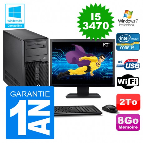 PC Tour Fujitsu Esprimo P400 I5-3470 RAM 8Go Disque 2To Wifi W7 Ecran 19"